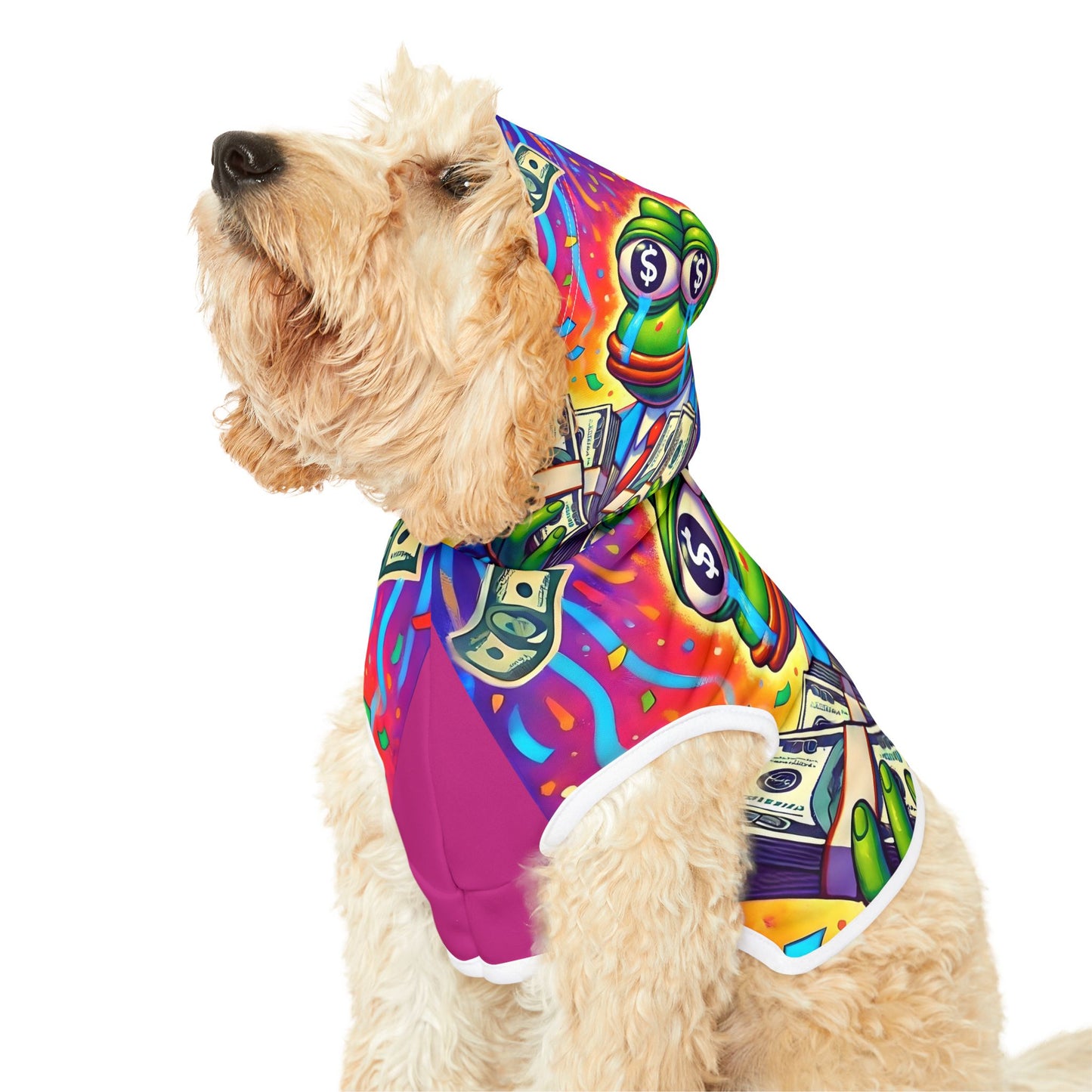 PEPE CASH Pet Hoodie - Pets, Fun Fashion for Dogs, Colorful Dog Wear, Unique Pet Outfit, Perfect for Pet Birthdays, Pet Parties, Gift