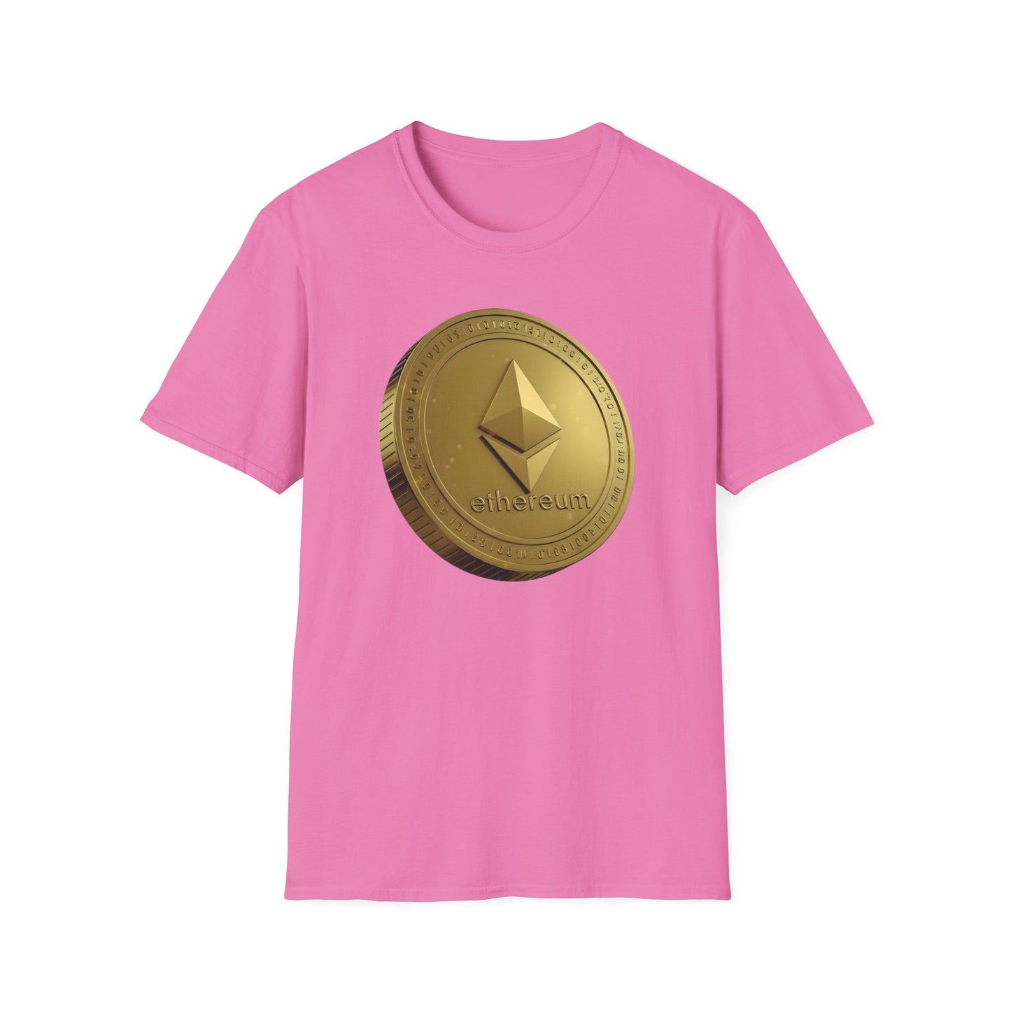 Ethereum Gold Coin Unisex Softstyle T-Shirt, Cryptocurrency Merch, Gift for Crypto Enthusiasts, Trendy NFT Apparel, Digital Currency Shirt,