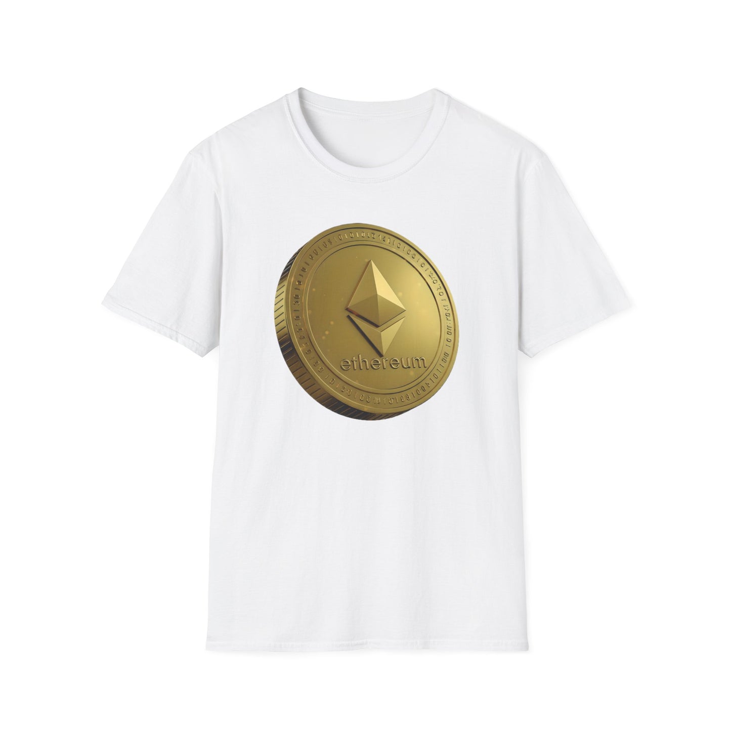 Ethereum Gold Coin Unisex Softstyle T-Shirt, Cryptocurrency Merch, Gift for Crypto Enthusiasts, Trendy NFT Apparel, Digital Currency Shirt,