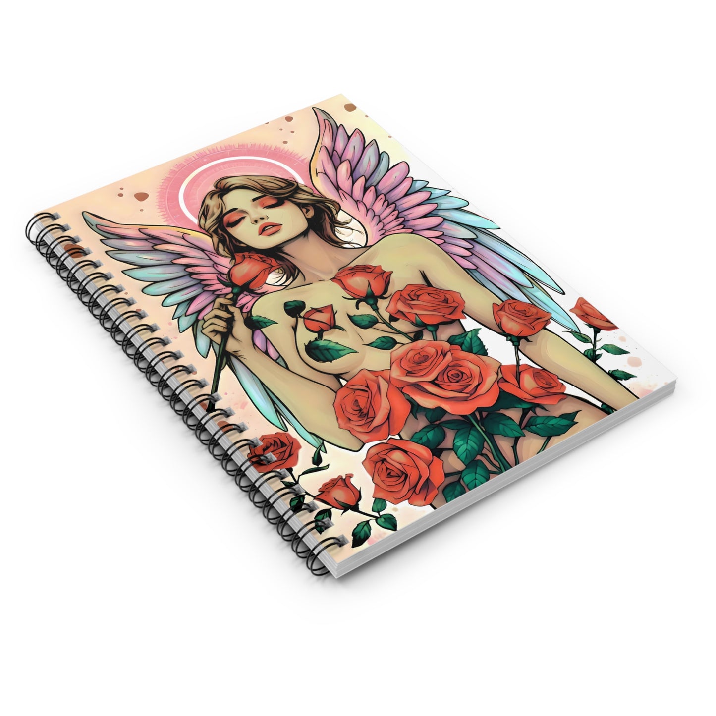 Rose Angel Spiral Notebook - Ruled Line, Personalized Journal, Cute Stationery, Creative Gift, Sketchbook, Art Notebook