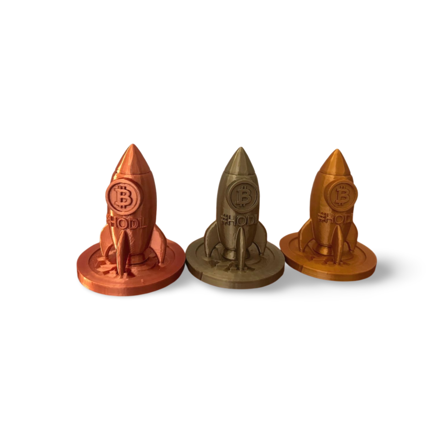 Bitcoin Rocket Statue – HODL Desk Decor | 3D Printed in USA