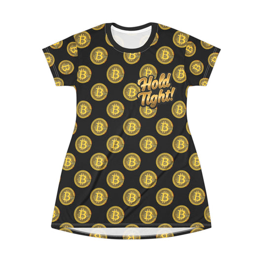 Bitcoin Vibe T-Shirt Dress - 'Hold Tight!' Cryptocurrency Fashion