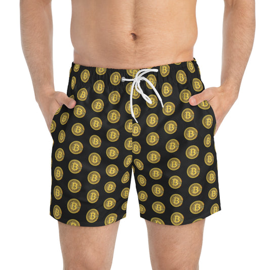 Bitcoin Swim Trunks | Bitcoin Pattern Beachwear, Summer Shorts, Pool Party Attire, Fun Gift for Crypto Lovers, Vacation Swimwear