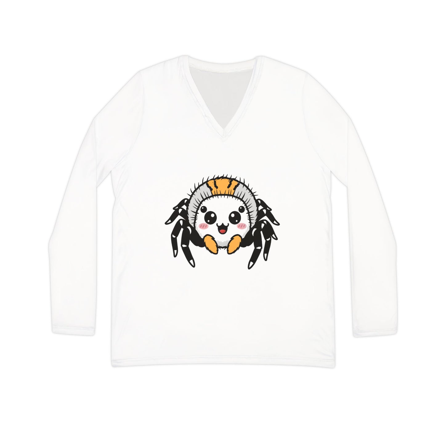 Cute Spider Women's Long Sleeve V-neck Shirt, Funny Halloween Top, Lightweight Tee, Casual Fall Fashion, Gift for Spooky Season