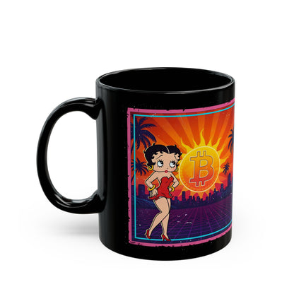 Retro Betty Boop Black Mug with Bitcoin Design