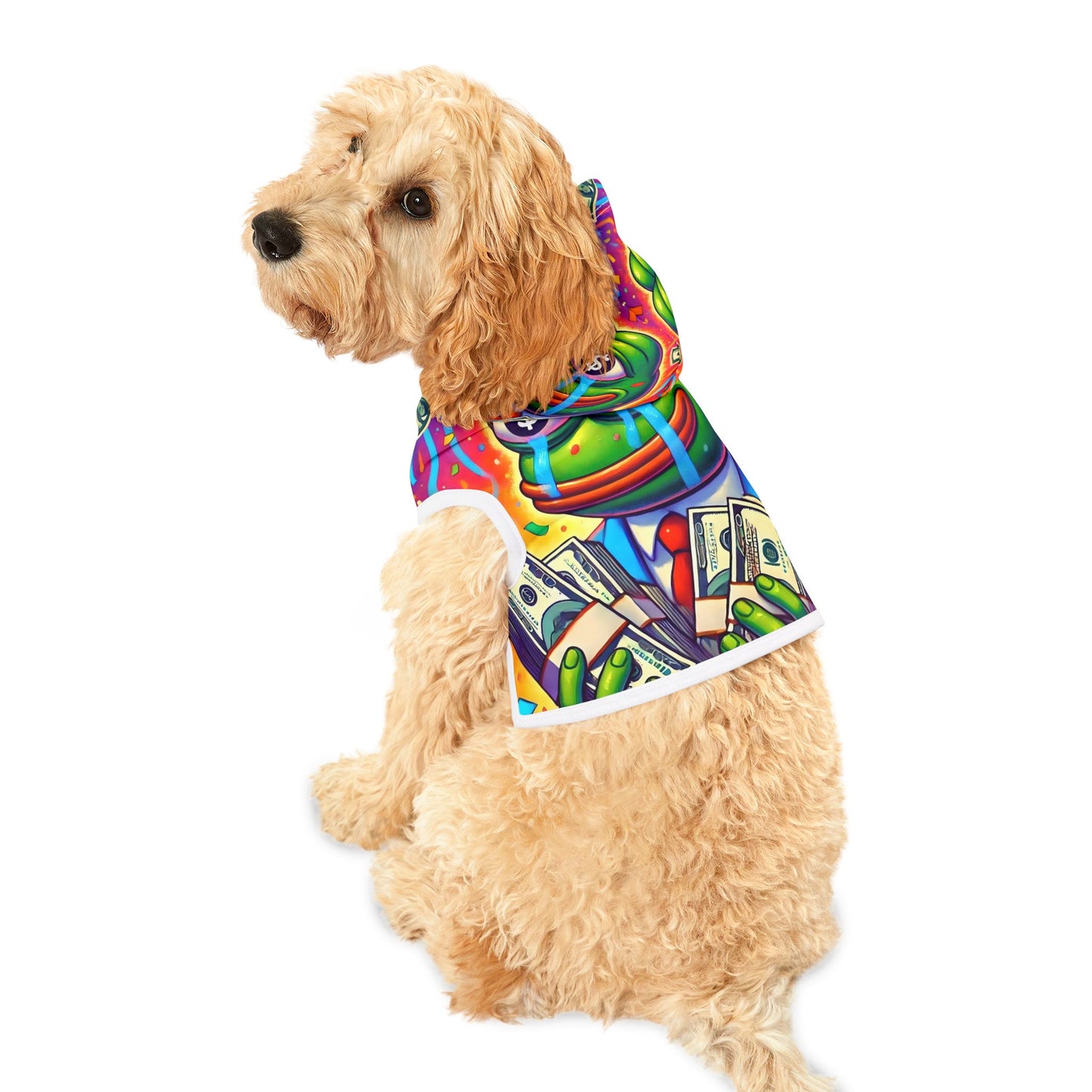 PEPE CASH Pet Hoodie - Pets, Fun Fashion for Dogs, Colorful Dog Wear, Unique Pet Outfit, Perfect for Pet Birthdays, Pet Parties, Gift