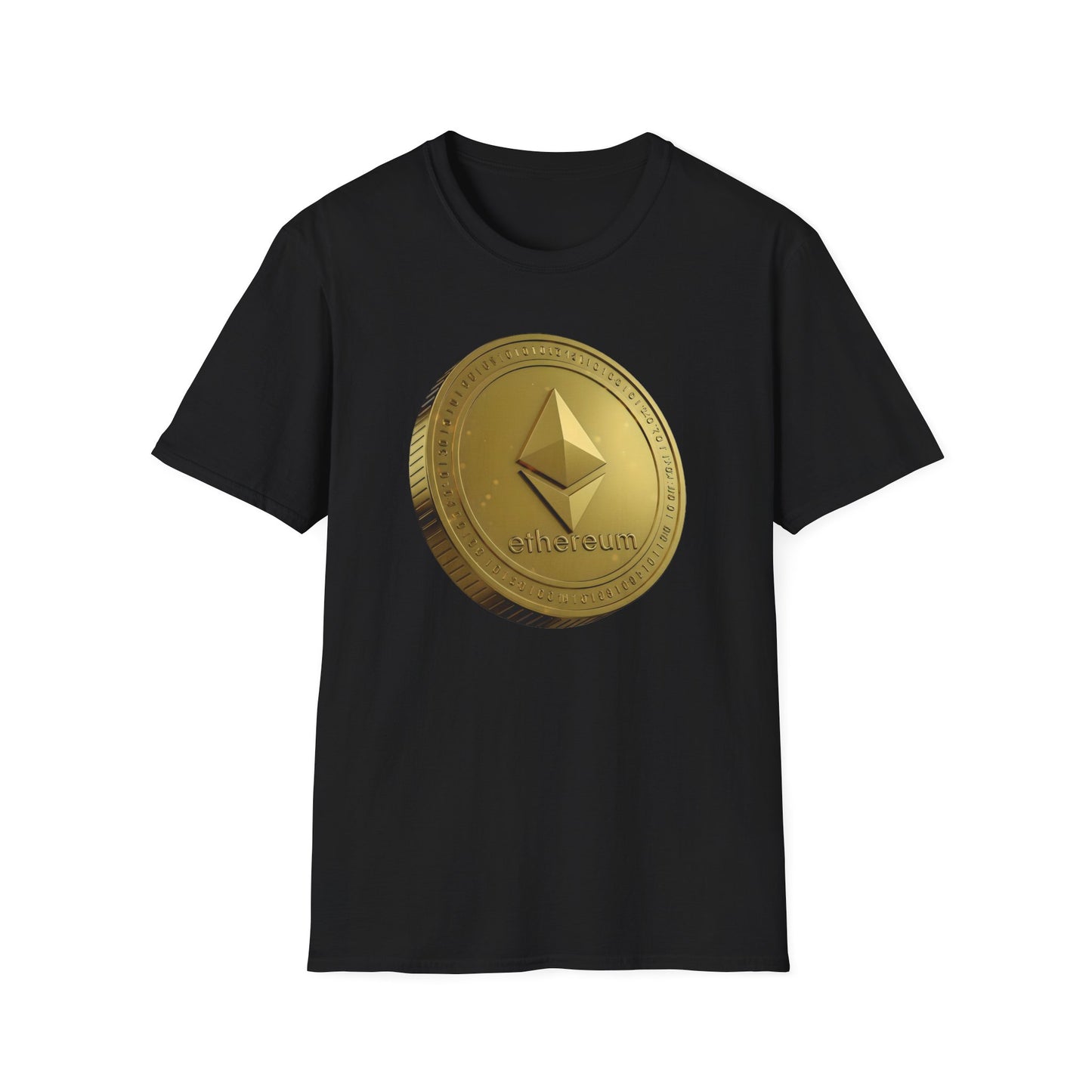 Ethereum Gold Coin Unisex Softstyle T-Shirt, Cryptocurrency Merch, Gift for Crypto Enthusiasts, Trendy NFT Apparel, Digital Currency Shirt,