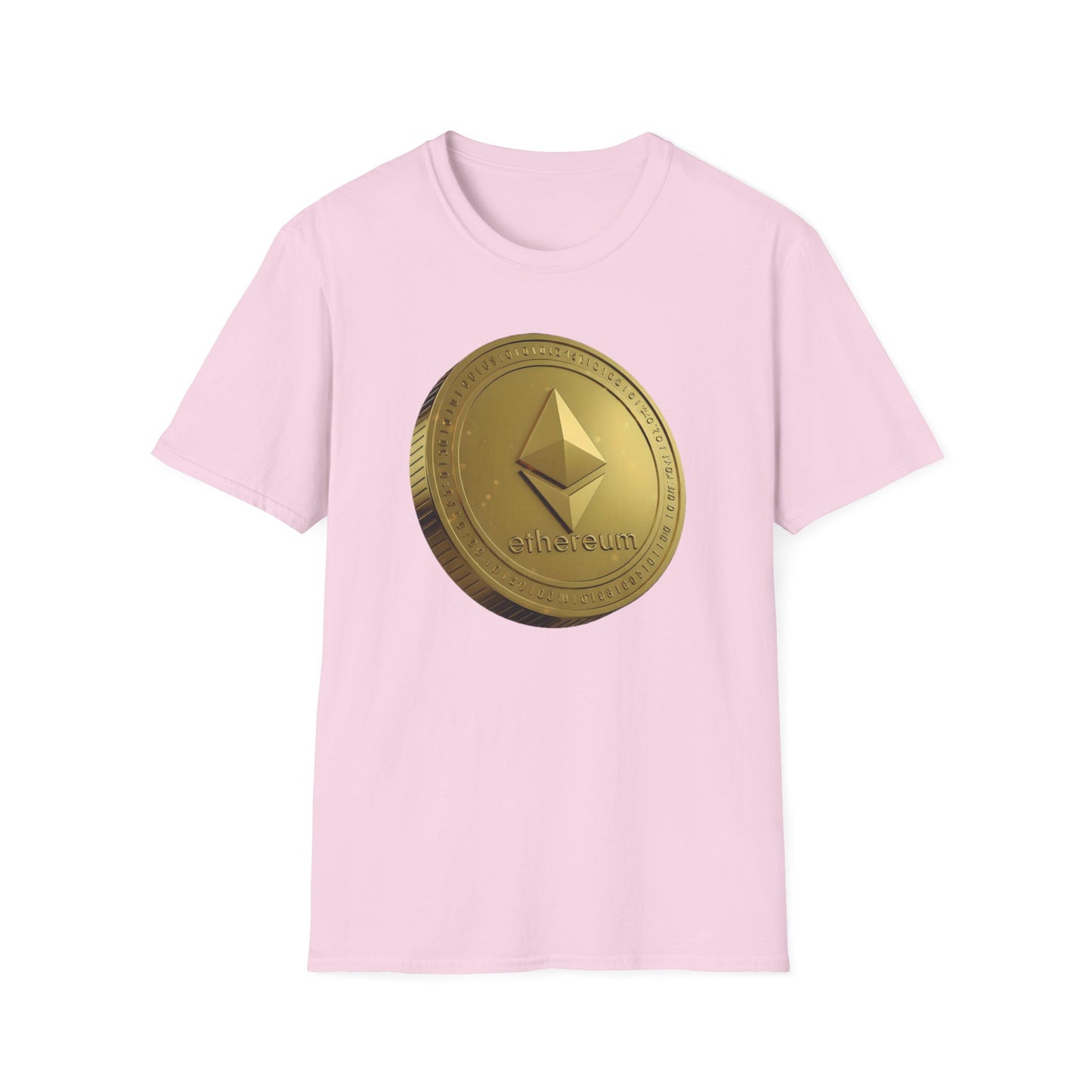 Ethereum Gold Coin Unisex Softstyle T-Shirt, Cryptocurrency Merch, Gift for Crypto Enthusiasts, Trendy NFT Apparel, Digital Currency Shirt,
