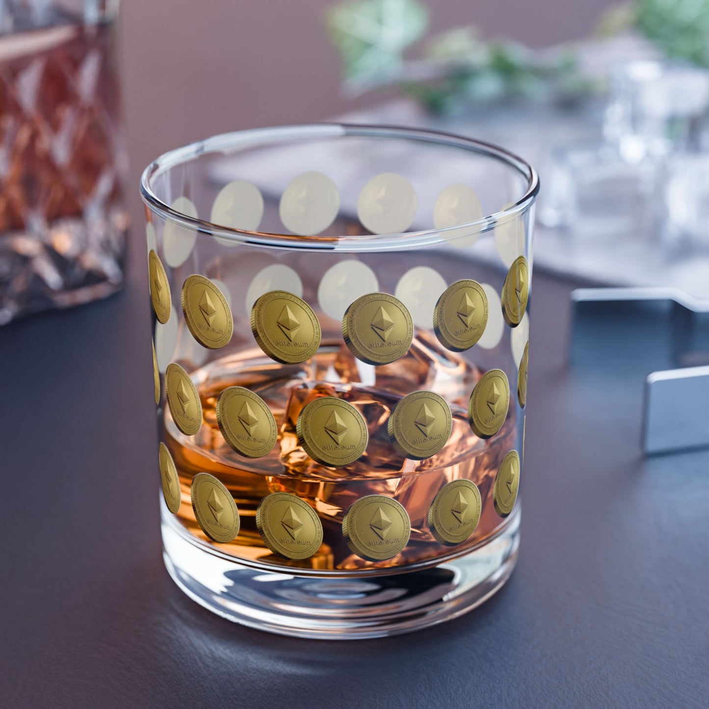 Ethereum Gold Coin Rocks Glass, 10oz