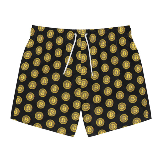 Bitcoin Swim Trunks | Bitcoin Pattern Beachwear, Summer Shorts, Pool Party Attire, Fun Gift for Crypto Lovers, Vacation Swimwear
