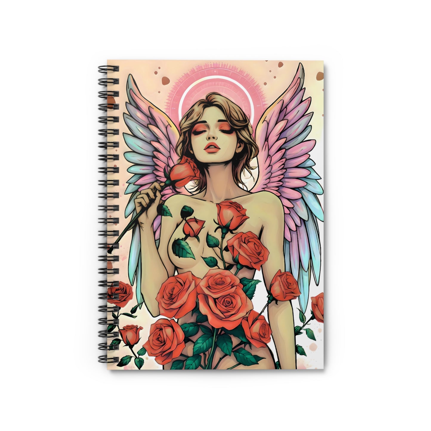Rose Angel Spiral Notebook - Ruled Line, Personalized Journal, Cute Stationery, Creative Gift, Sketchbook, Art Notebook