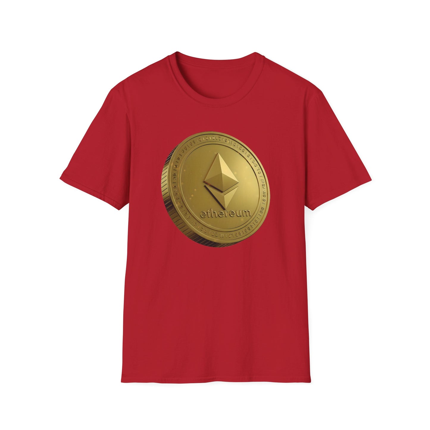 Ethereum Gold Coin Unisex Softstyle T-Shirt, Cryptocurrency Merch, Gift for Crypto Enthusiasts, Trendy NFT Apparel, Digital Currency Shirt,