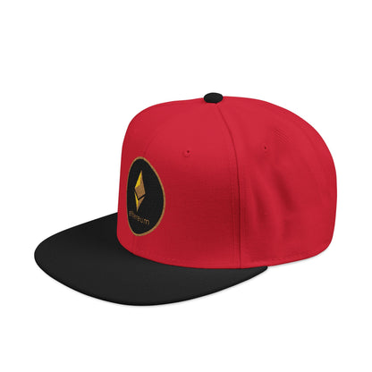 Ethereum Snapback Hat - Red Embroidered Cap for Crypto Enthusiasts