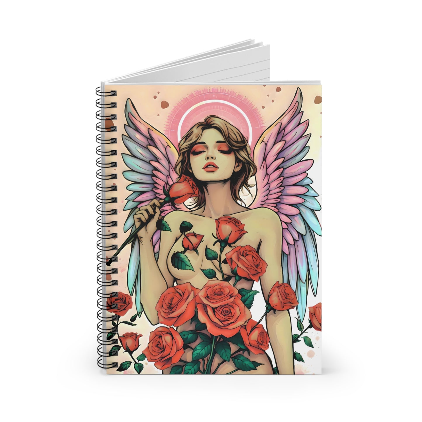 Rose Angel Spiral Notebook - Ruled Line, Personalized Journal, Cute Stationery, Creative Gift, Sketchbook, Art Notebook