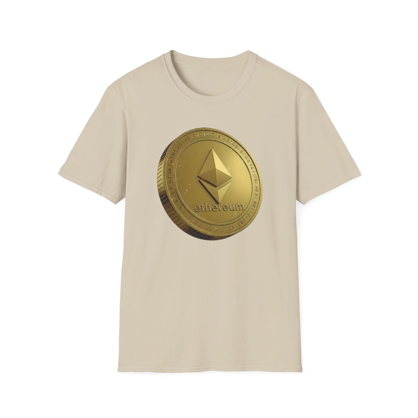 Ethereum Gold Coin Unisex Softstyle T-Shirt, Cryptocurrency Merch, Gift for Crypto Enthusiasts, Trendy NFT Apparel, Digital Currency Shirt,