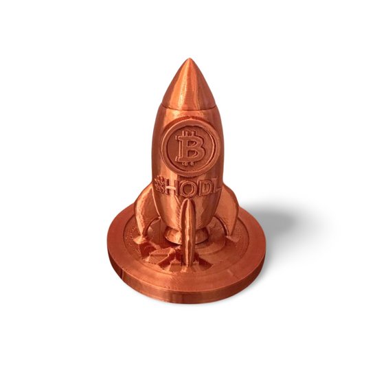 Bitcoin Rocket Statue – HODL Desk Decor | 3D Printed in USA