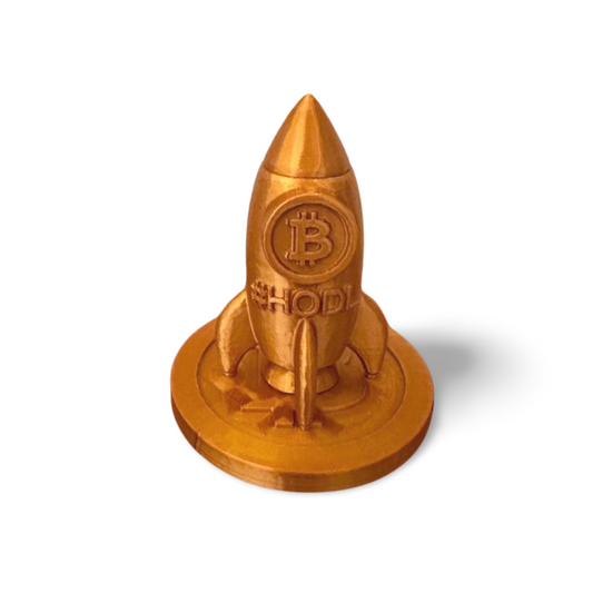 Bitcoin Rocket Statue – HODL Desk Decor | 3D Printed in USA