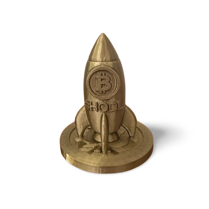 Bitcoin Rocket Statue – HODL Desk Decor | 3D Printed in USA