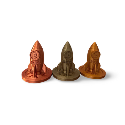 Bitcoin Rocket Statue – HODL Desk Decor | 3D Printed in USA